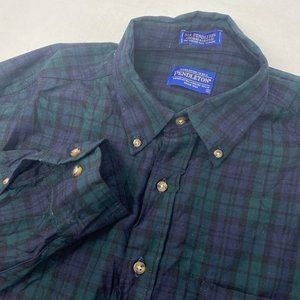 Sir Pendleton Men's Large 100% Wool‎ Blackwatch Tartan Green Plaid Button Shirt